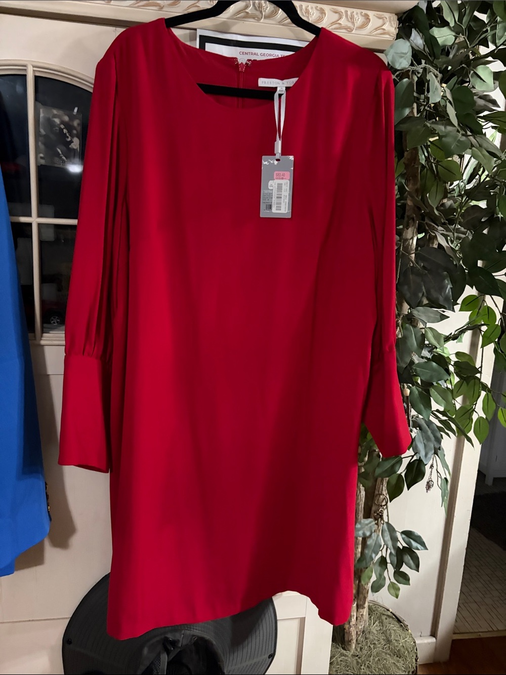 Preston & York Red Long-Sleeve Shift Dress